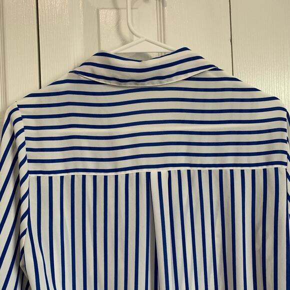 Express portofino blue and white striped button front gauzy blouse small - Picture 6 of 8